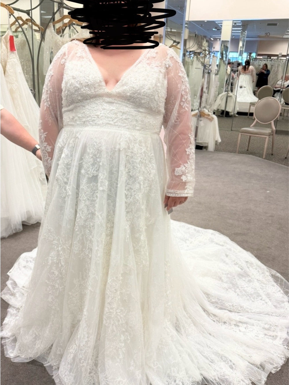 David's Bridal Ivory Lace Long Sleeve A-Line Wedding Dress